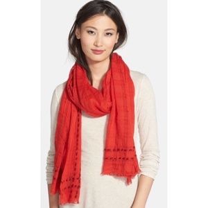 Eileen Fisher Women's Red Stripe Linen Blend Scarf